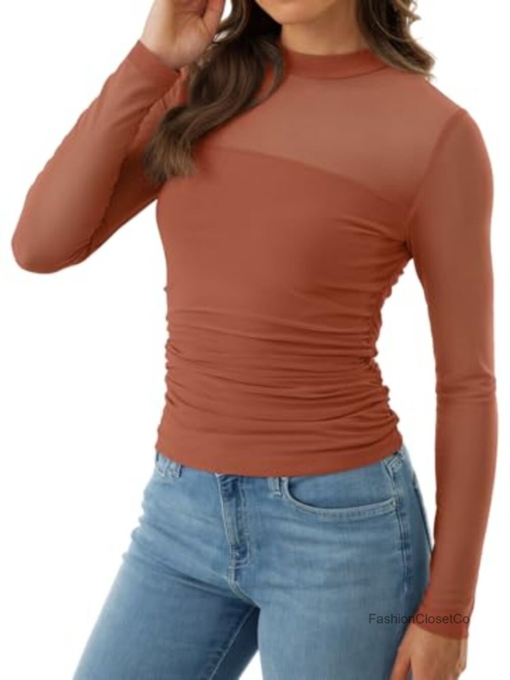 Lace Mesh Sheer Shirt Mock Turtleneck Long Sleeve Going Out Top - Picture 4 of 7